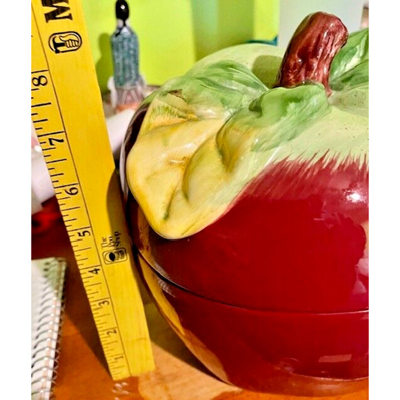 Vintage Ceramic Red Apple Cookie Jar With Lid 8" x 6.5" - Picture 12 of 13